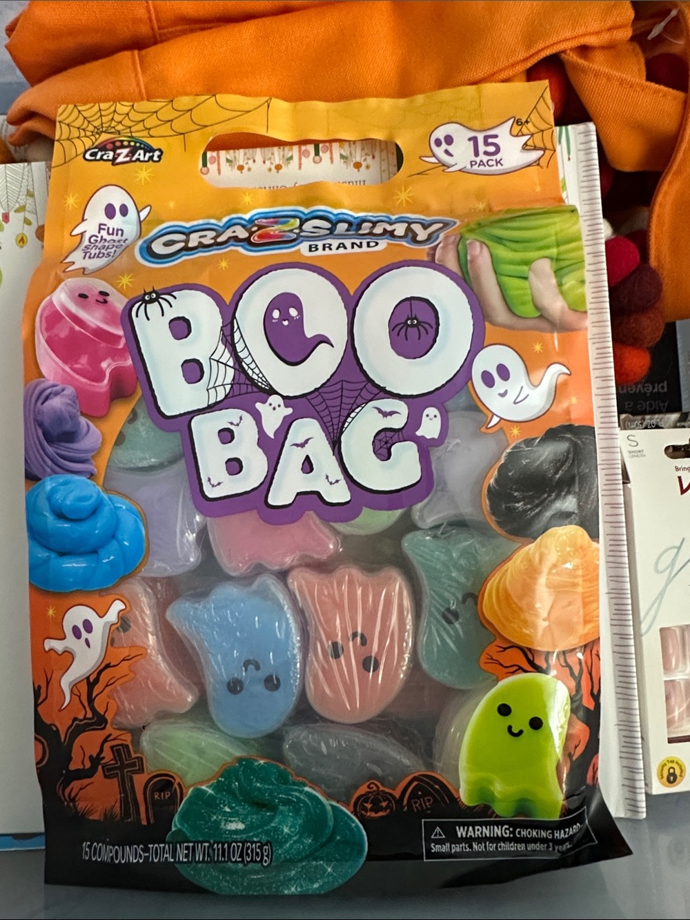 Cra•Z•Slimy Ghost shaped Slime Tubs, bag contains 15 ghost shaped tubs of slime